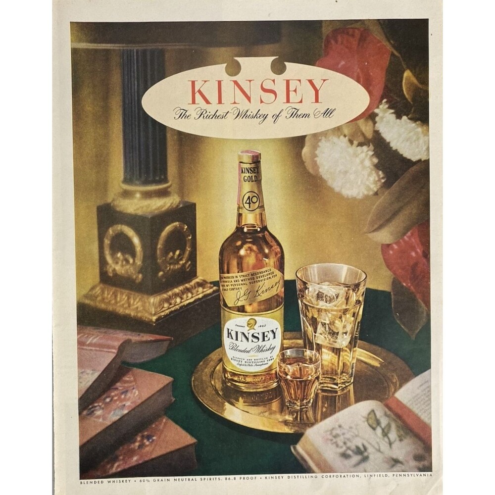 Kinsey Blended Whiskey "The Richest Whiskey of them All" Vintage Print Ad 1951